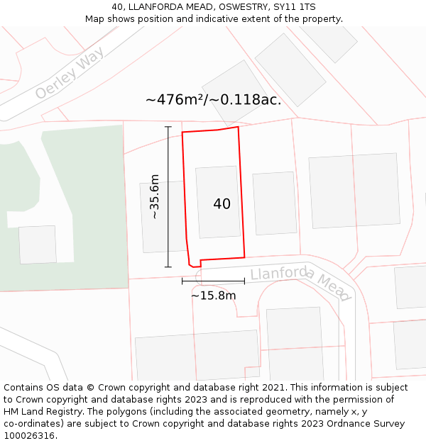 40, LLANFORDA MEAD, OSWESTRY, SY11 1TS: Plot and title map