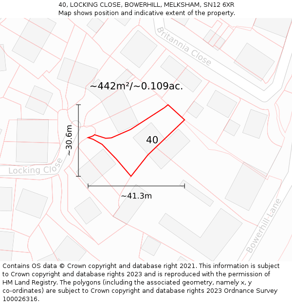 40, LOCKING CLOSE, BOWERHILL, MELKSHAM, SN12 6XR: Plot and title map