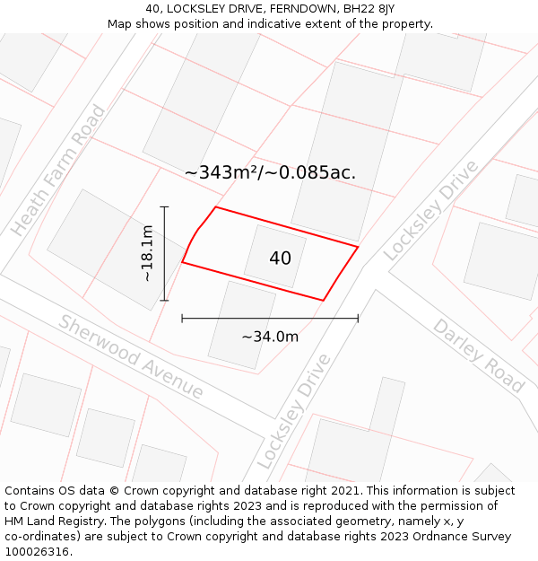 40, LOCKSLEY DRIVE, FERNDOWN, BH22 8JY: Plot and title map