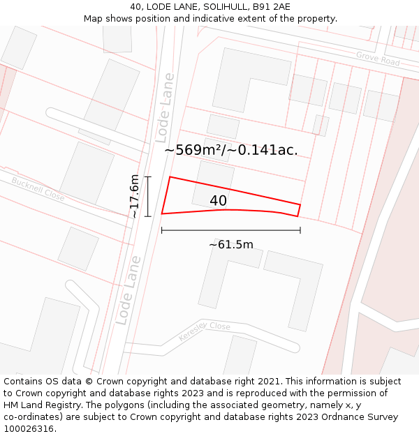 40, LODE LANE, SOLIHULL, B91 2AE: Plot and title map