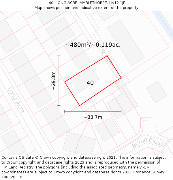 40, LONG ACRE, MABLETHORPE, LN12 1JF: Plot and title map
