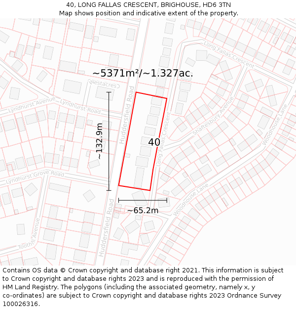 40, LONG FALLAS CRESCENT, BRIGHOUSE, HD6 3TN: Plot and title map