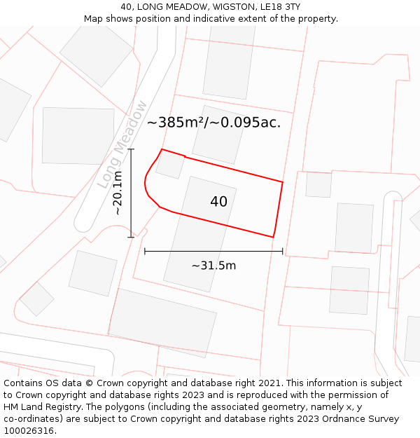 40, LONG MEADOW, WIGSTON, LE18 3TY: Plot and title map