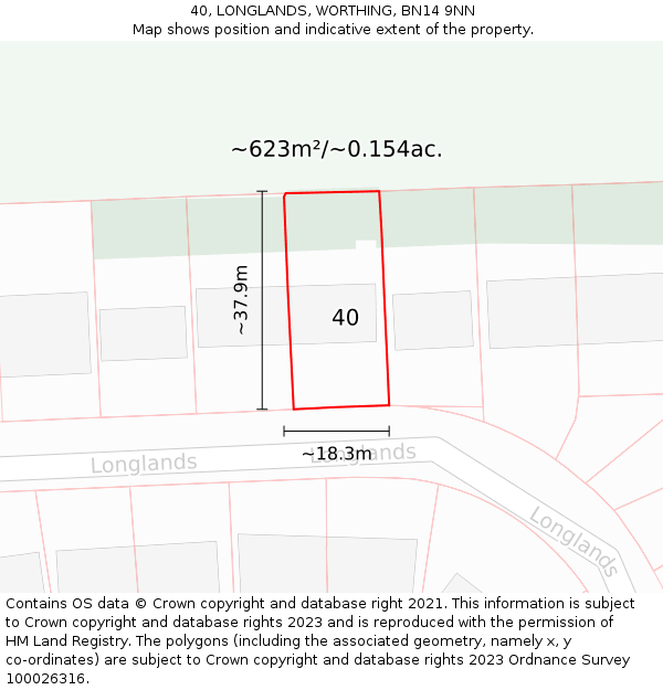 40, LONGLANDS, WORTHING, BN14 9NN: Plot and title map