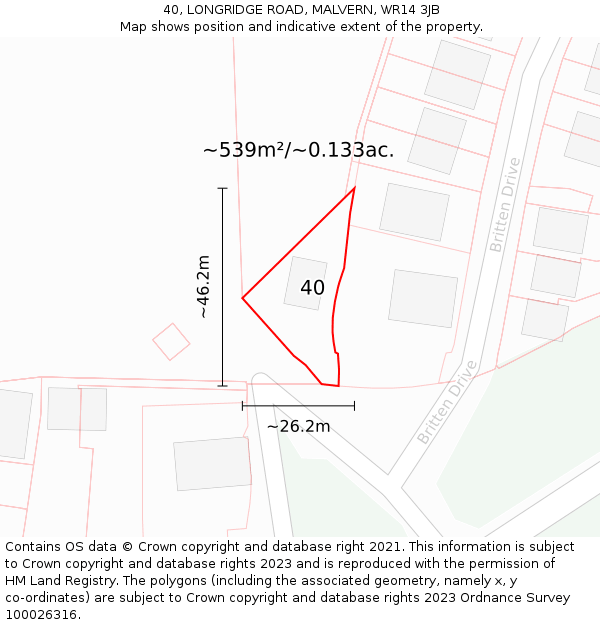 40, LONGRIDGE ROAD, MALVERN, WR14 3JB: Plot and title map