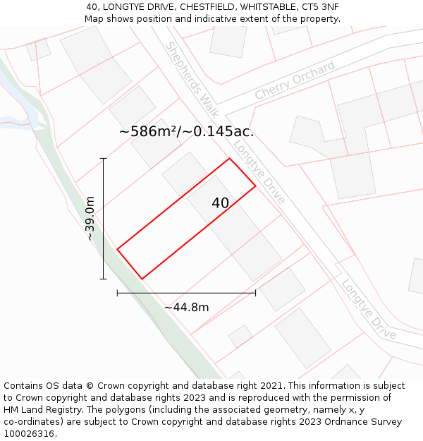 40, LONGTYE DRIVE, CHESTFIELD, WHITSTABLE, CT5 3NF: Plot and title map