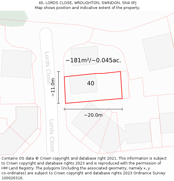40, LORDS CLOSE, WROUGHTON, SWINDON, SN4 0FJ: Plot and title map