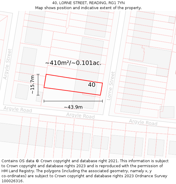 40, LORNE STREET, READING, RG1 7YN: Plot and title map