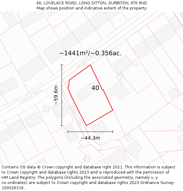 40, LOVELACE ROAD, LONG DITTON, SURBITON, KT6 6ND: Plot and title map