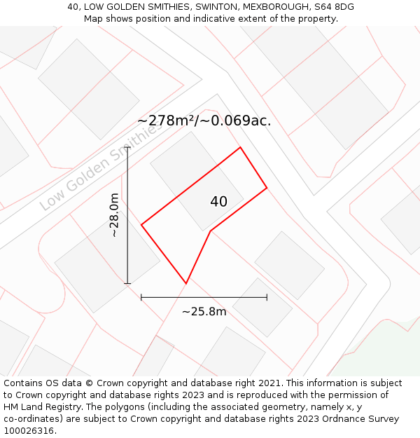 40, LOW GOLDEN SMITHIES, SWINTON, MEXBOROUGH, S64 8DG: Plot and title map