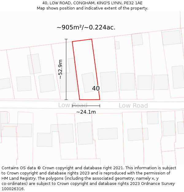 40, LOW ROAD, CONGHAM, KING'S LYNN, PE32 1AE: Plot and title map