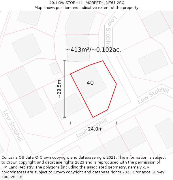 40, LOW STOBHILL, MORPETH, NE61 2SQ: Plot and title map