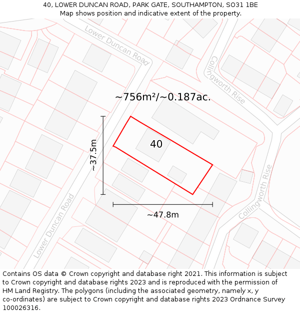 40, LOWER DUNCAN ROAD, PARK GATE, SOUTHAMPTON, SO31 1BE: Plot and title map