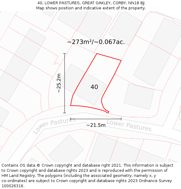 40, LOWER PASTURES, GREAT OAKLEY, CORBY, NN18 8JJ: Plot and title map