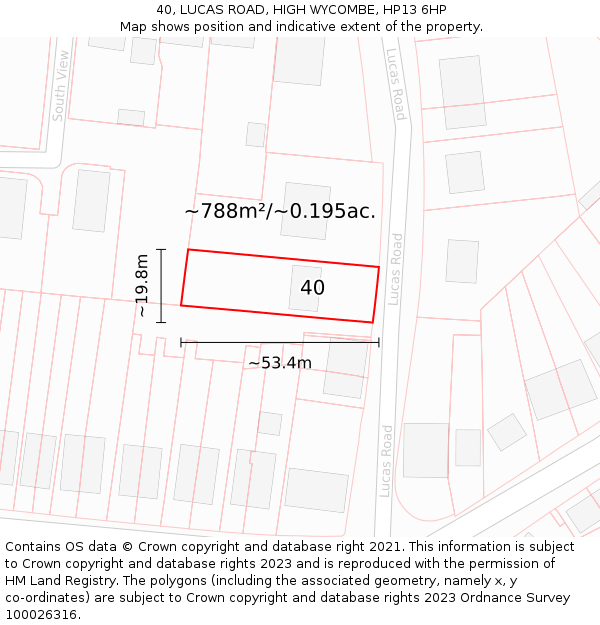 40, LUCAS ROAD, HIGH WYCOMBE, HP13 6HP: Plot and title map