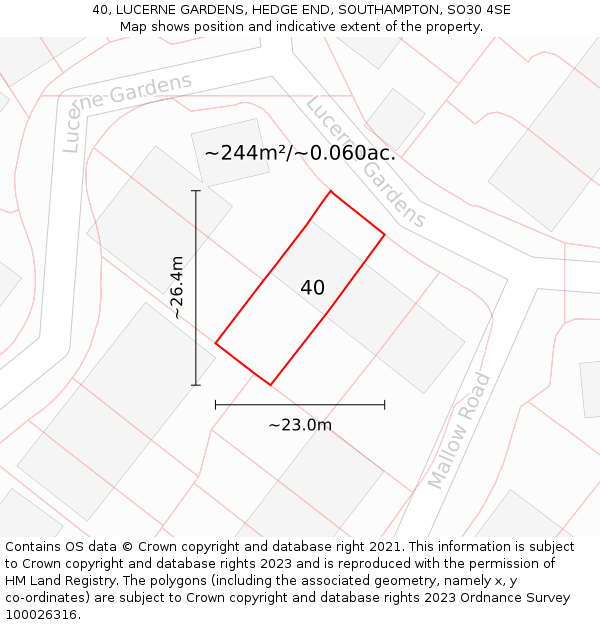 40, LUCERNE GARDENS, HEDGE END, SOUTHAMPTON, SO30 4SE: Plot and title map