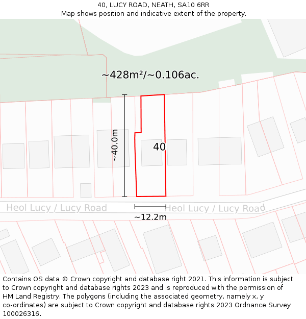 40, LUCY ROAD, NEATH, SA10 6RR: Plot and title map