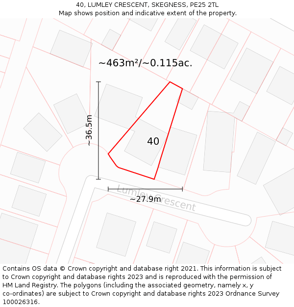 40, LUMLEY CRESCENT, SKEGNESS, PE25 2TL: Plot and title map