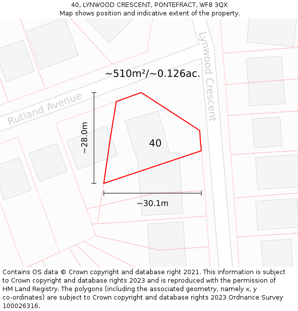 40, LYNWOOD CRESCENT, PONTEFRACT, WF8 3QX: Plot and title map