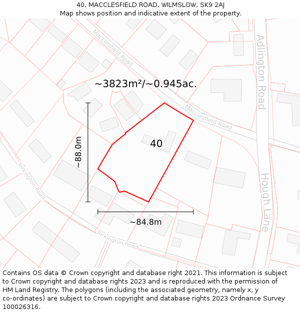 40, MACCLESFIELD ROAD, WILMSLOW, SK9 2AJ: Plot and title map