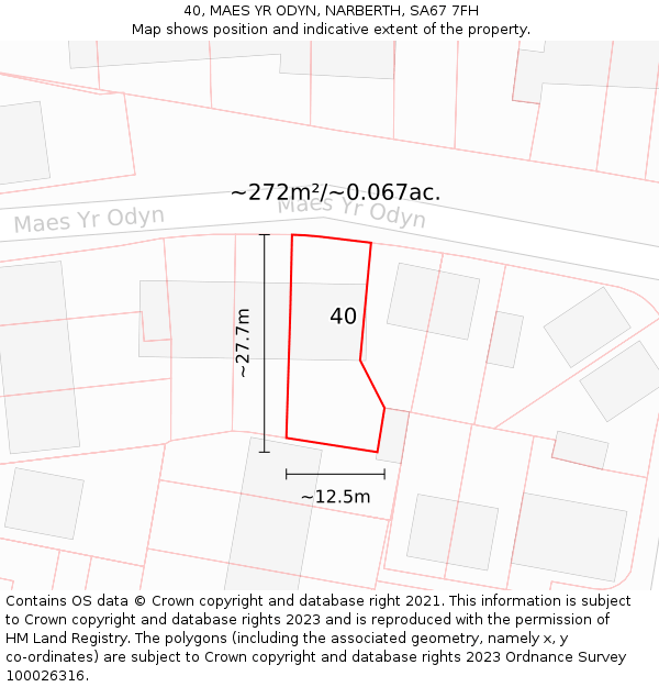 40, MAES YR ODYN, NARBERTH, SA67 7FH: Plot and title map