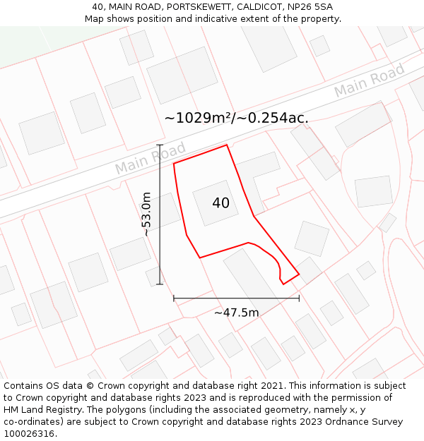 40, MAIN ROAD, PORTSKEWETT, CALDICOT, NP26 5SA: Plot and title map
