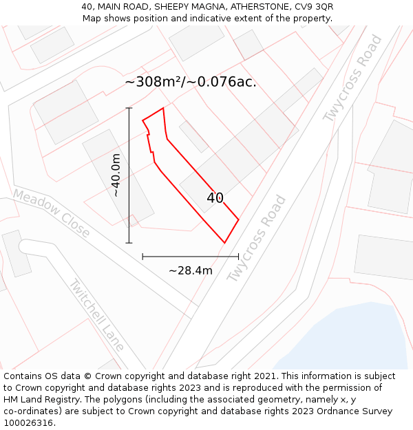 40, MAIN ROAD, SHEEPY MAGNA, ATHERSTONE, CV9 3QR: Plot and title map
