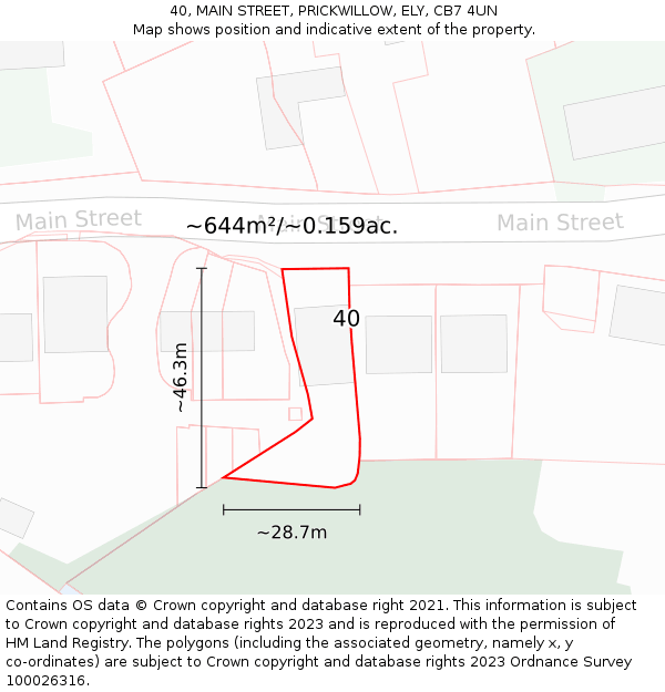 40, MAIN STREET, PRICKWILLOW, ELY, CB7 4UN: Plot and title map