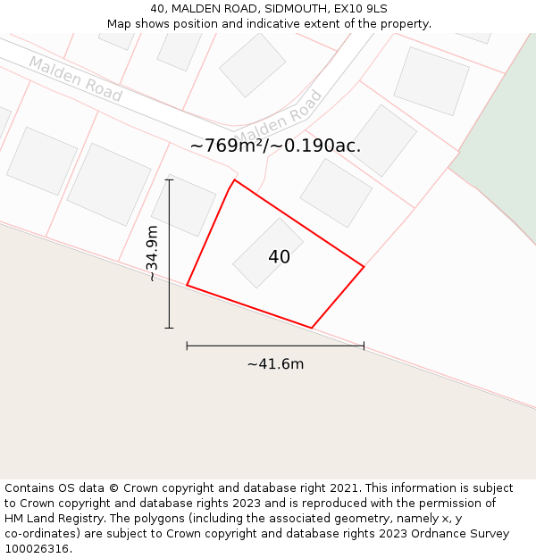40, MALDEN ROAD, SIDMOUTH, EX10 9LS: Plot and title map