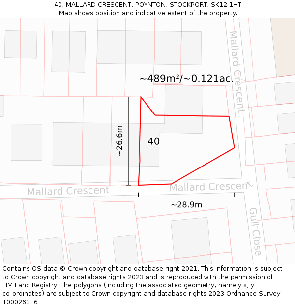 40, MALLARD CRESCENT, POYNTON, STOCKPORT, SK12 1HT: Plot and title map