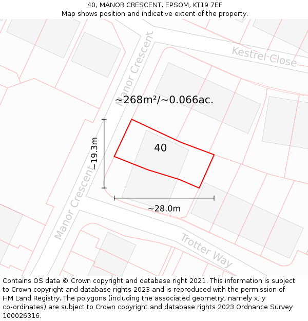40, MANOR CRESCENT, EPSOM, KT19 7EF: Plot and title map