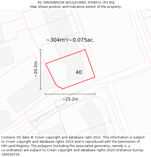 40, MANSBROOK BOULEVARD, IPSWICH, IP3 9GJ: Plot and title map