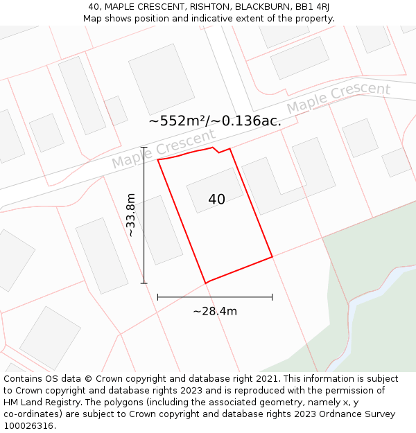 40, MAPLE CRESCENT, RISHTON, BLACKBURN, BB1 4RJ: Plot and title map