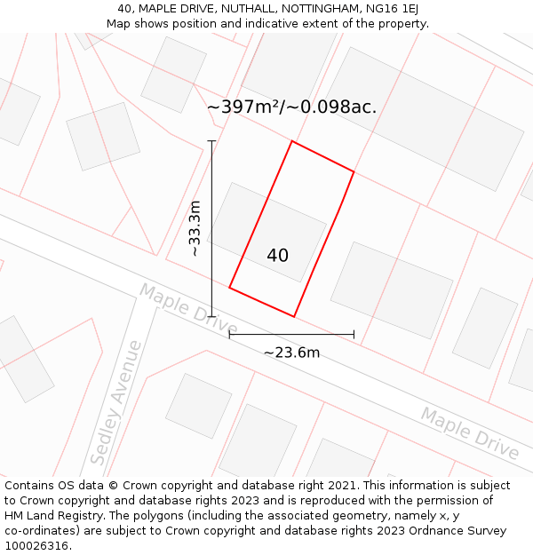 40, MAPLE DRIVE, NUTHALL, NOTTINGHAM, NG16 1EJ: Plot and title map