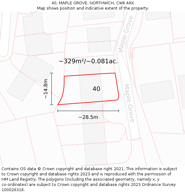 40, MAPLE GROVE, NORTHWICH, CW8 4AX: Plot and title map