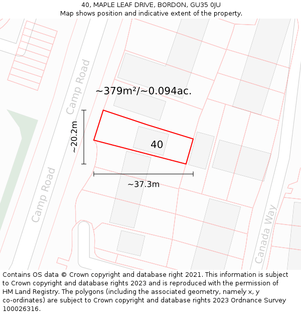 40, MAPLE LEAF DRIVE, BORDON, GU35 0JU: Plot and title map