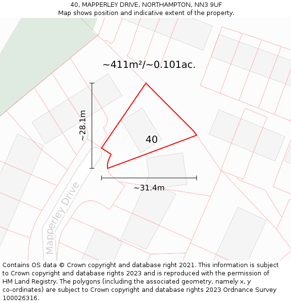 40, MAPPERLEY DRIVE, NORTHAMPTON, NN3 9UF: Plot and title map