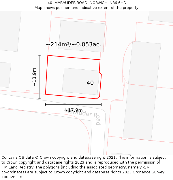 40, MARAUDER ROAD, NORWICH, NR6 6HD: Plot and title map