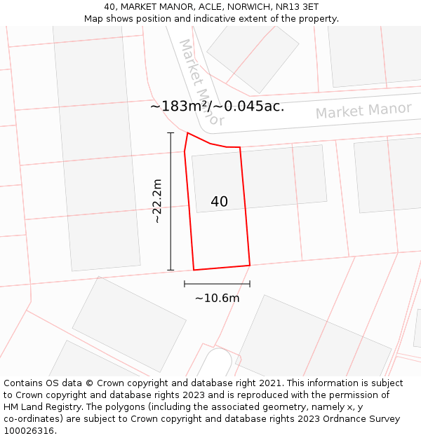 40, MARKET MANOR, ACLE, NORWICH, NR13 3ET: Plot and title map