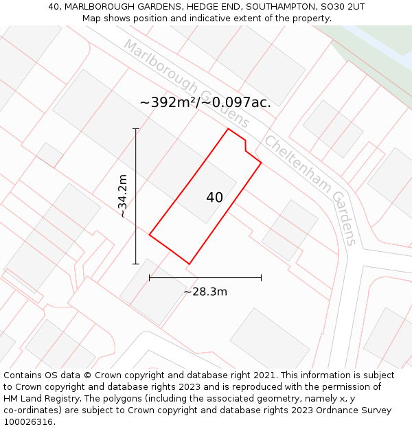 40, MARLBOROUGH GARDENS, HEDGE END, SOUTHAMPTON, SO30 2UT: Plot and title map