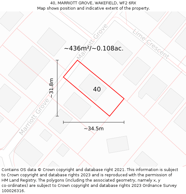 40, MARRIOTT GROVE, WAKEFIELD, WF2 6RX: Plot and title map