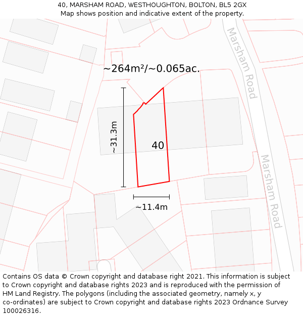 40, MARSHAM ROAD, WESTHOUGHTON, BOLTON, BL5 2GX: Plot and title map