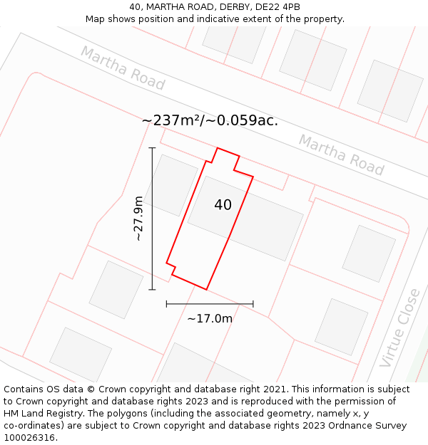 40, MARTHA ROAD, DERBY, DE22 4PB: Plot and title map