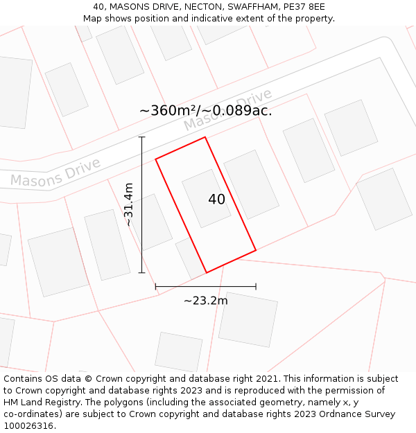 40, MASONS DRIVE, NECTON, SWAFFHAM, PE37 8EE: Plot and title map