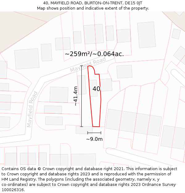 40, MAYFIELD ROAD, BURTON-ON-TRENT, DE15 0JT: Plot and title map