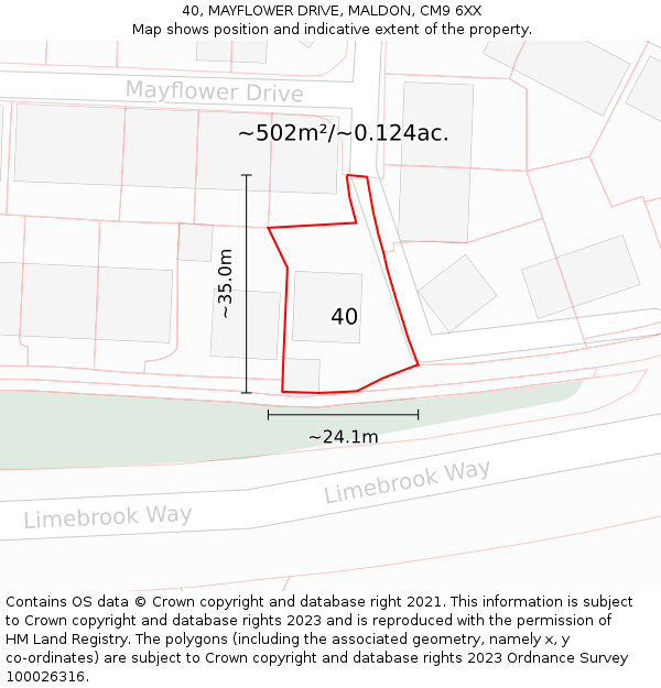 40, MAYFLOWER DRIVE, MALDON, CM9 6XX: Plot and title map