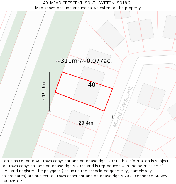 40, MEAD CRESCENT, SOUTHAMPTON, SO18 2JL: Plot and title map