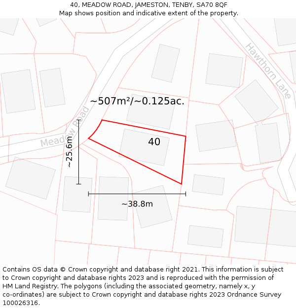 40, MEADOW ROAD, JAMESTON, TENBY, SA70 8QF: Plot and title map