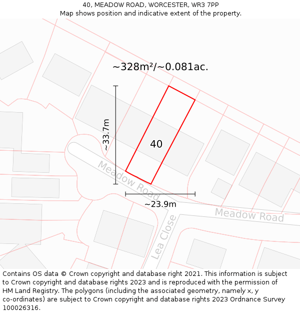 40, MEADOW ROAD, WORCESTER, WR3 7PP: Plot and title map