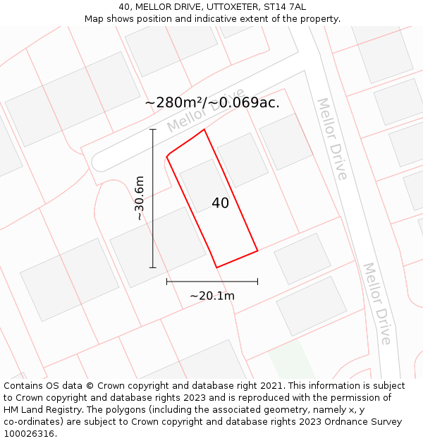 40, MELLOR DRIVE, UTTOXETER, ST14 7AL: Plot and title map